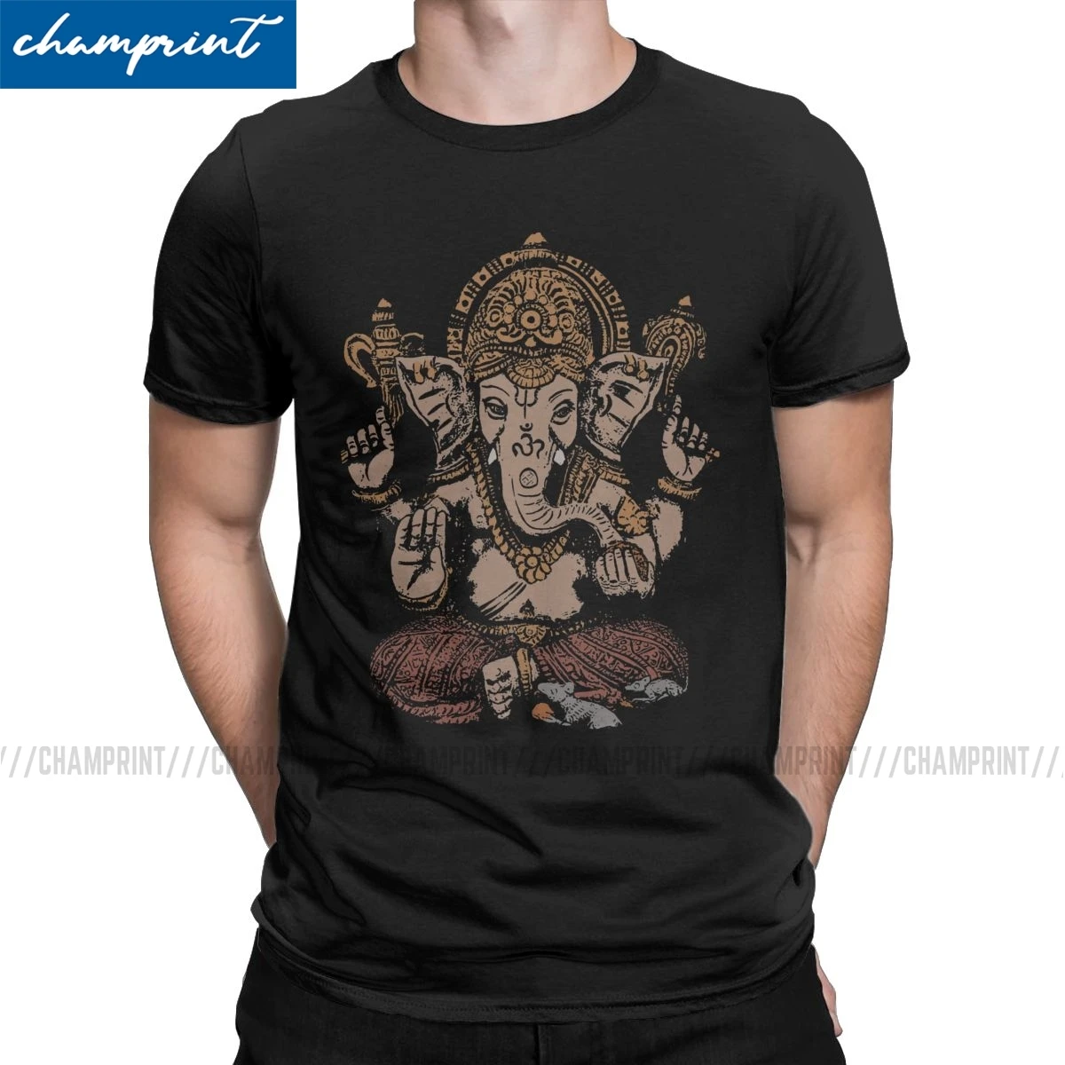 Футболка Ganesha мужская с круглым вырезом хлопок Шива индуийский Бог Индия летняя