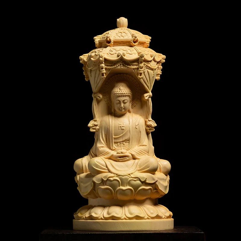 Скульптура Sakyamuni 10/15 см с тремя лицами резьба из бокса статуя Будды украшение для