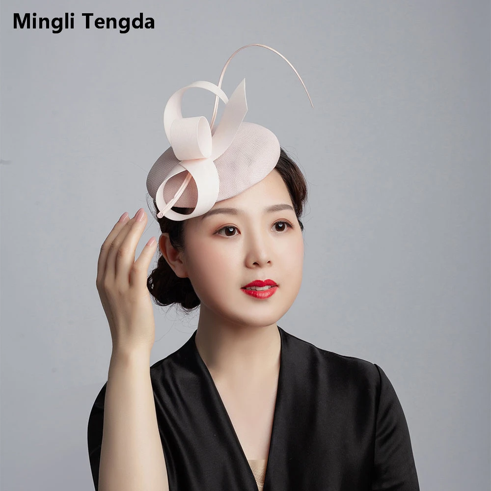 Mingli Tengda шляпа невесты из пеньковой розовой пряжи перо Свадебные аксессуары