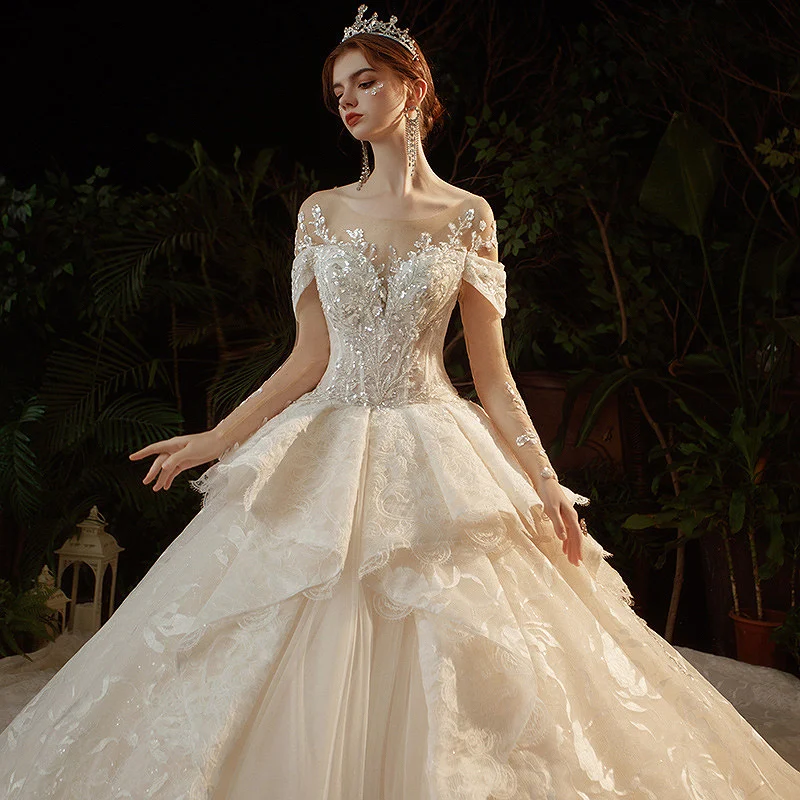 Великолепные Роскошные свадебные платья с круглым вырезом иллюзия длинным