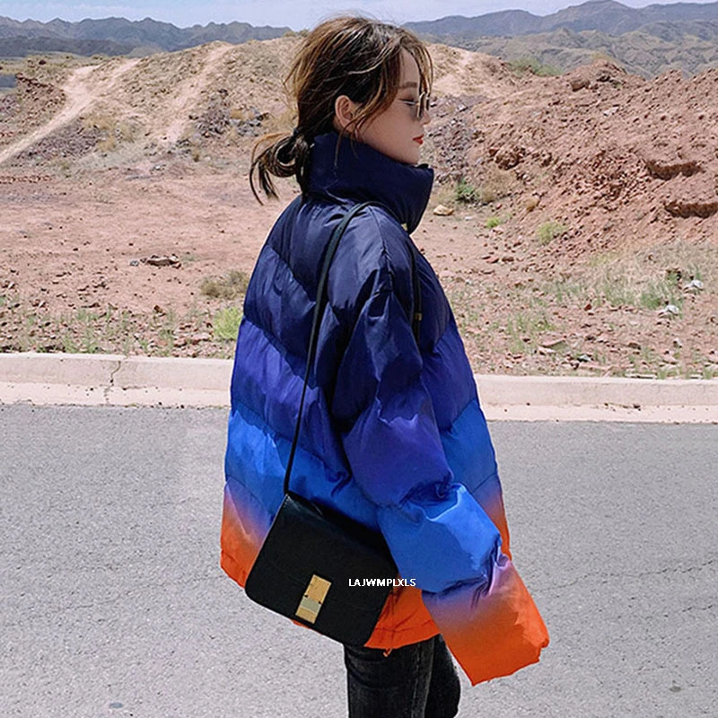 

Short winter jacket women 2021 Women's gradually rainbow down cotton coat padded jacket for women new Korean puffer coat MY102