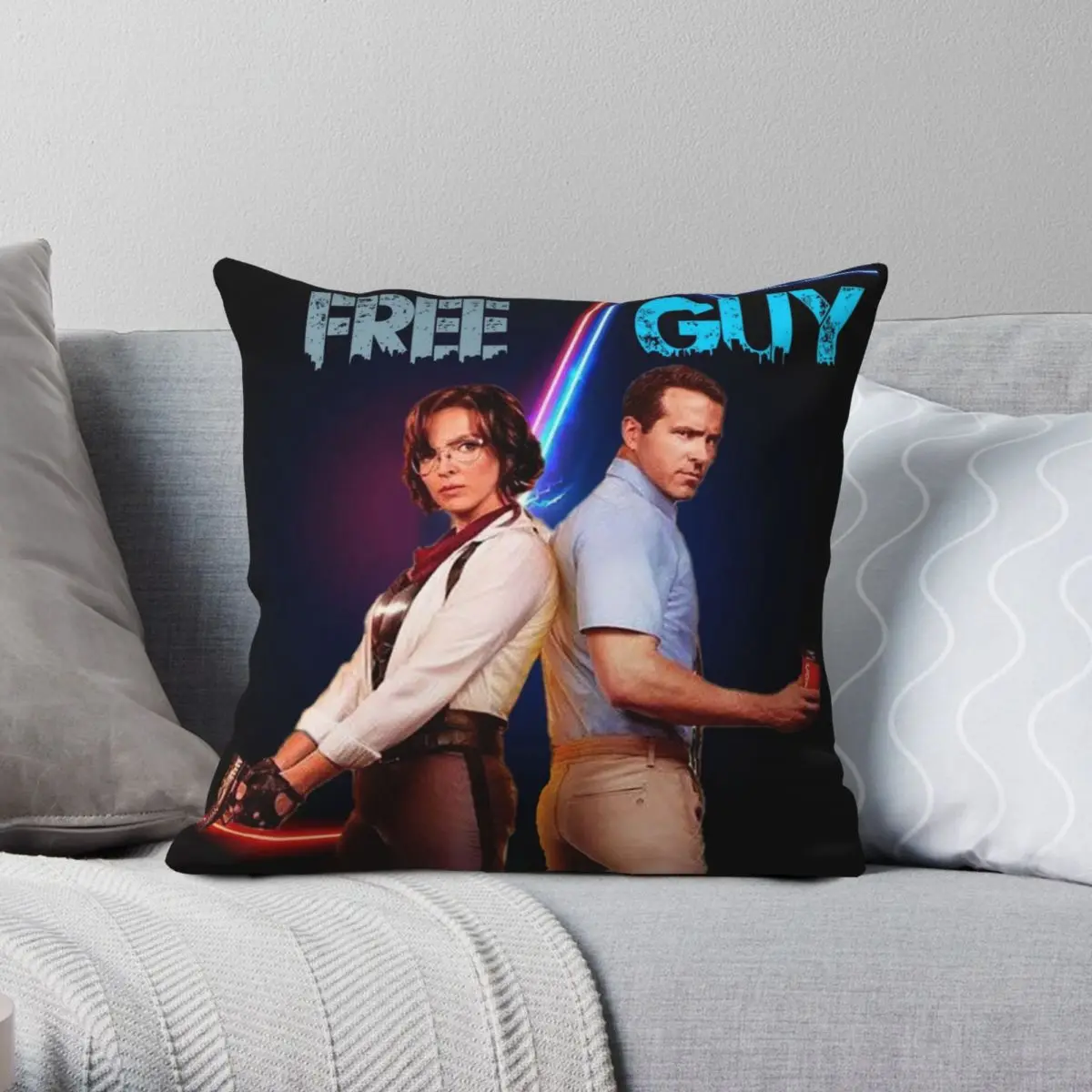 

Free Guy Square Pillowcase Polyester Linen Velvet Pattern Zip Decor Home Cushion Case