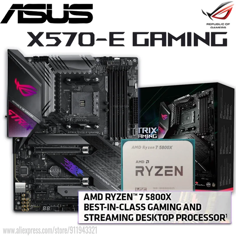 Asus AM4 ROG STRIX X570-E GAMING X570 с AMD Ryzen 7 5800X, комплект  материнской платы PCI-E 4,0 DDR4 128 ГБ, комплект материнской платы,  материнская плата, новинка | Компьютеры и офис | АлиЭкспресс