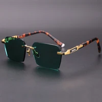 luxury rimless green glass sunglasses man natural crystal stone sun glasses woman vintage acetate frame anti eye dry top quality