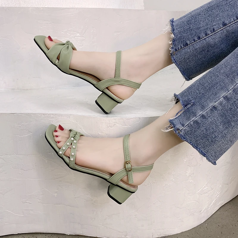 

Clear Heels High Heeled Sandals Woman 2021 Female Shoe Anti-Skid Espadrilles Platform All-Match Med High-heeled Girls Lacquered
