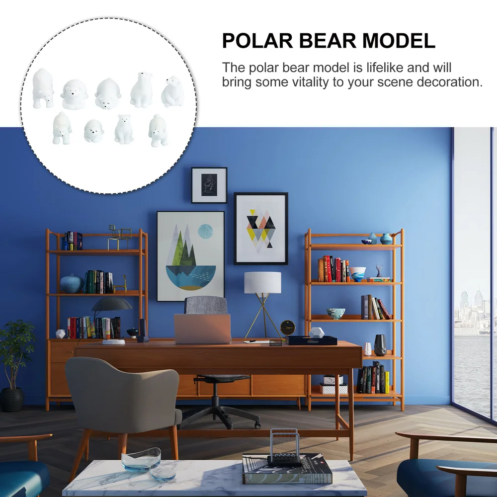 

9pcs Resin Polar Bear Decors Mini Polar Bear Decors Mini Animal Adornments