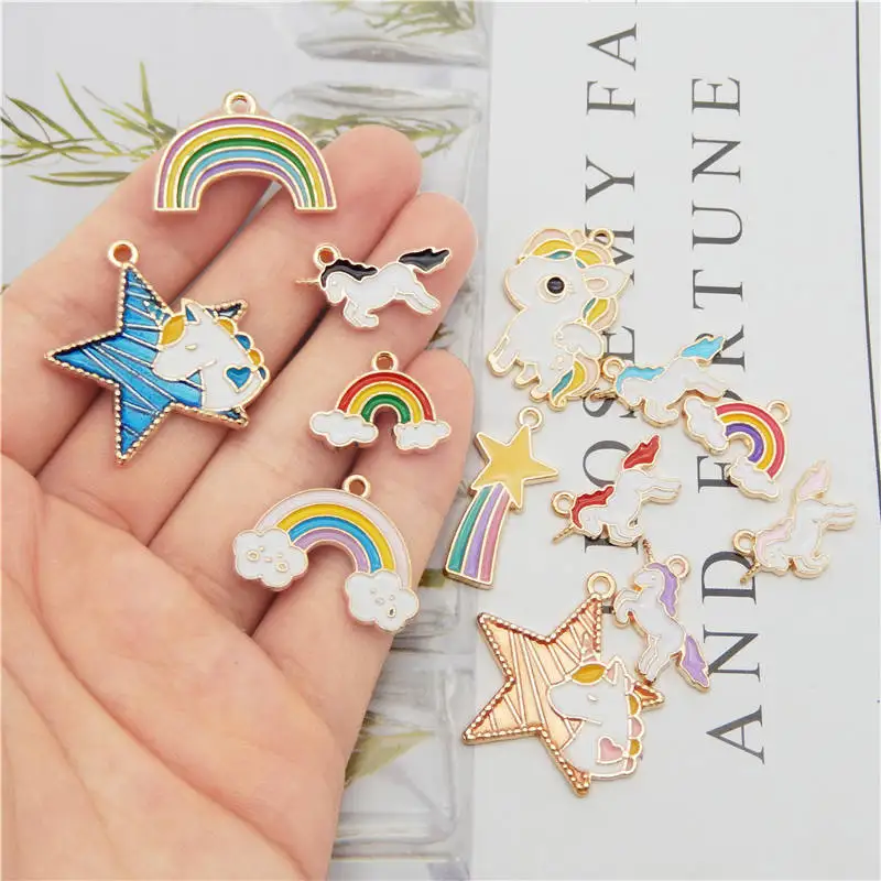 

Julie Wang 13PCS Enamel Mixed Unicorn Rainbow Charms Star Pendants Alloy Necklace Bracelet Jewelry Making Accessory