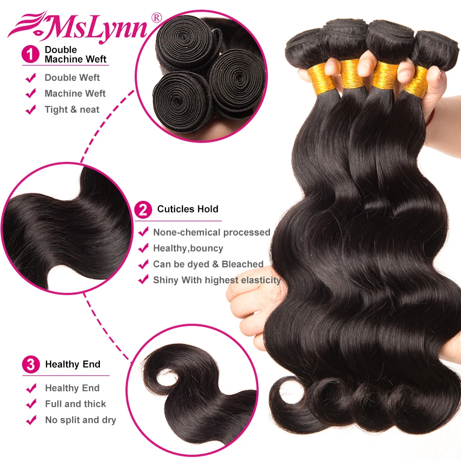 Волнистые пучки волос бразильские 100% натуральные волосы Remy волнистые mslyn 1/4 или 3 - Фото №1