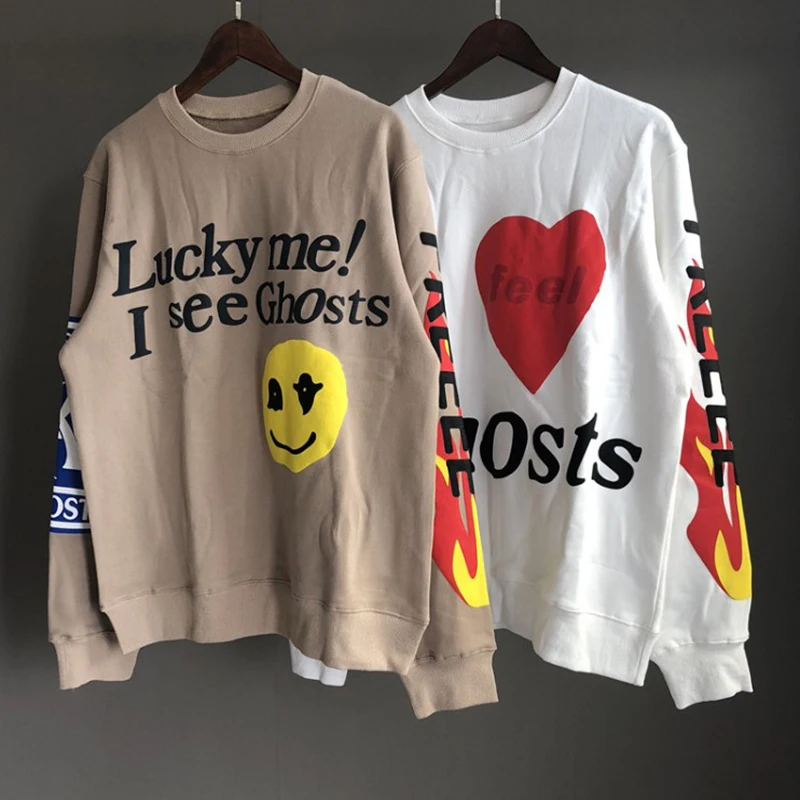 

Smile Face Graffiti Hoodies KANYE WEST KIDS SEE GHOSTS Hoodie Flame Pattern FREEEE Printing Men Sweatshirt Couple LoosePullover