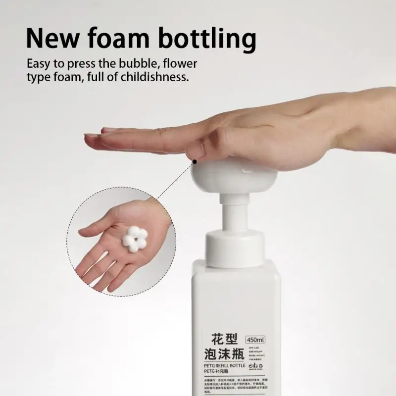 

Pressing Flower Foam Soap Bottle Liquid Soap Dispensers Refillable Bathroom Shower Gel Shampoo Soap Dispenser Flower Pump Bottle