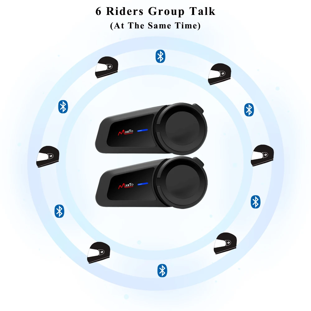 Maxto M2 Bluetooth Moto rcycle Шлем Интерком 6 всадников FM Водонепроницаемый мото интерфон