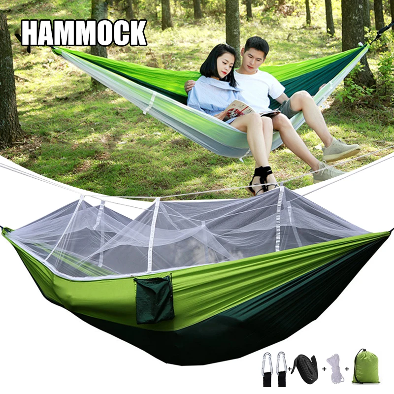 

Camping Hammock with Mosquito Net Portable Hammocks Lightweight Nylon with Tree Straps for Outdoor DC156