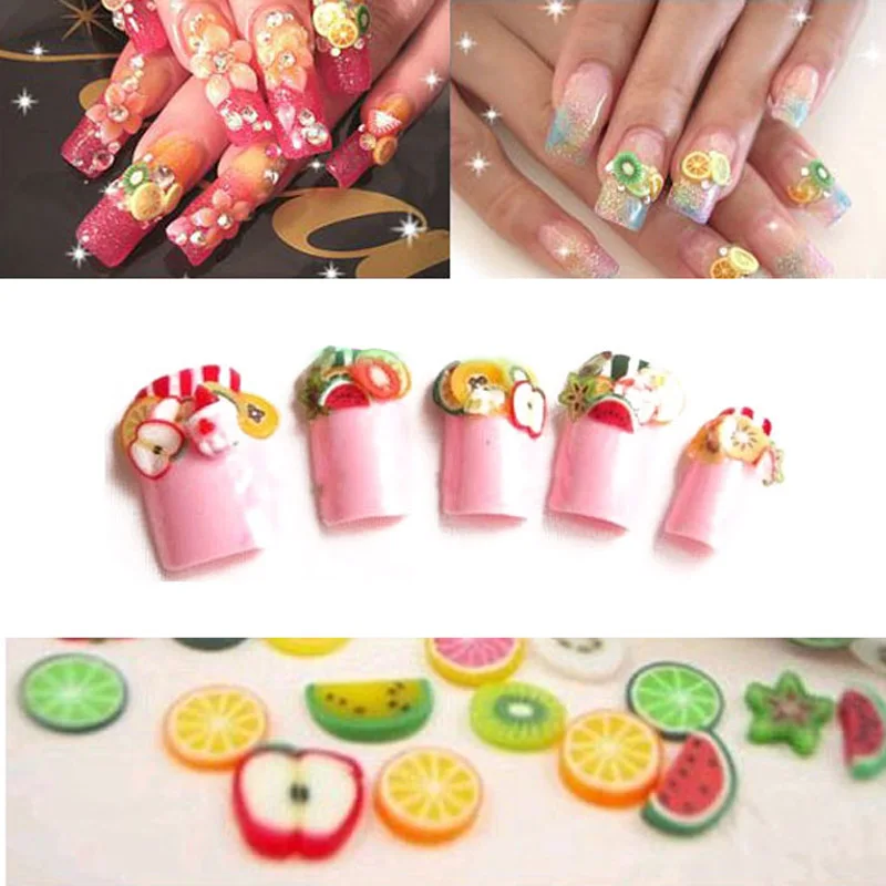 Горячие 25 шт глина фимо для дизайна ногтей фруктовое украшение ломтик палочки DIY