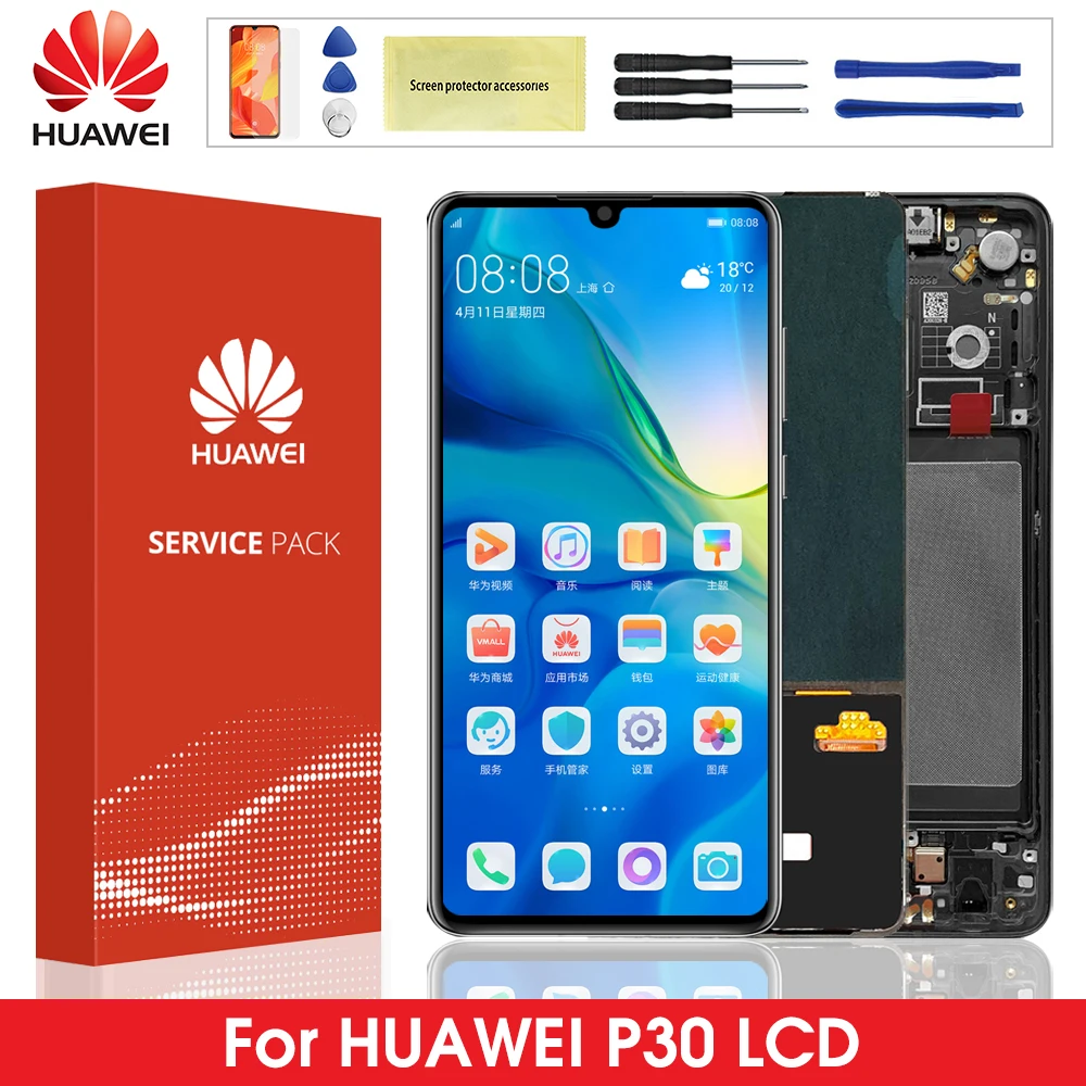 100% Оригинальный ЖК дисплей для Huawei P30 сенсорный экран дигитайзер сборка Рамка ELE