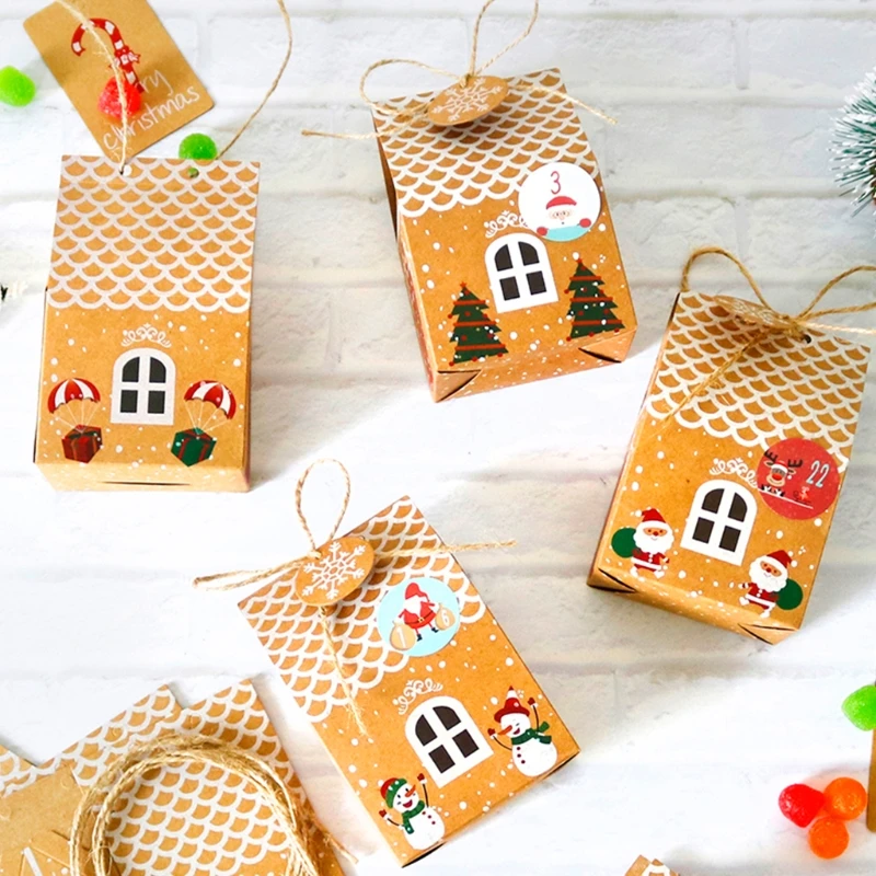 Рождественская Подарочная коробка для дома 24 набора Крафтовая бумага мешок