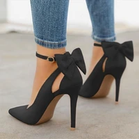 new bow pumps women high heels woman pointed toe stiletto pumps sexy party woman black plus size shoes wedding shoes ladies