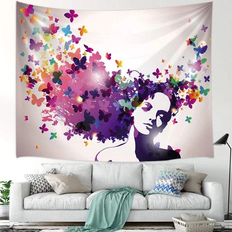 

FFO Butterfly Pink Girl Tapestry Anime Wall Hanging Blanket Large Carpet For Lovely Daughter Room Decoration