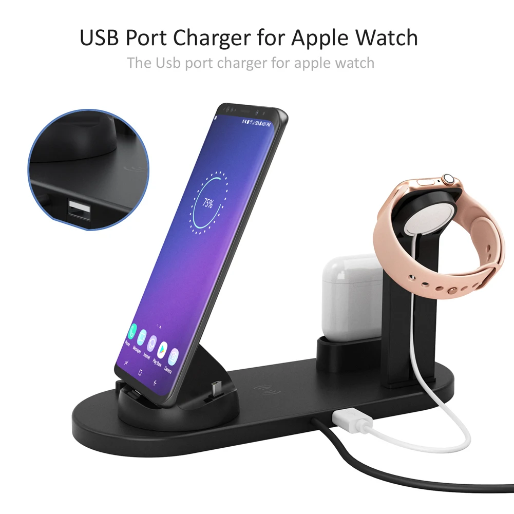 4 в 1 беспроводная зарядная подставка держатель для Apple Watch iPhone 11 X XS XR 8 7 6 Airpods USB 10 Вт Qi быстрая зарядная док-станция