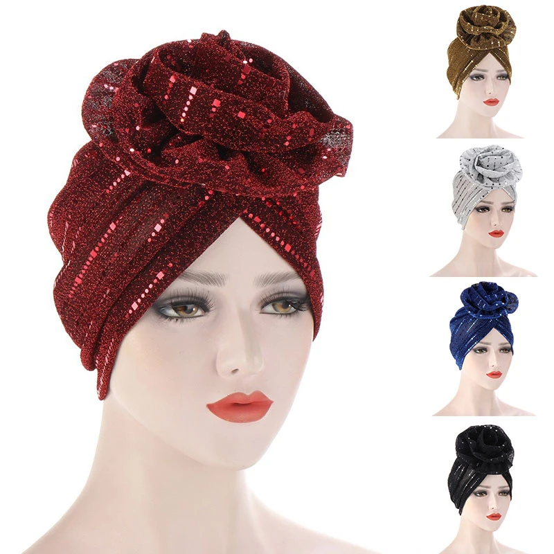 

New Flower Round Headscarf Bonnet Hat Turban Hat Muslim Folds Sleep Hat Head Cover Night Cap Resuable Wedding Party Bonnet Hat