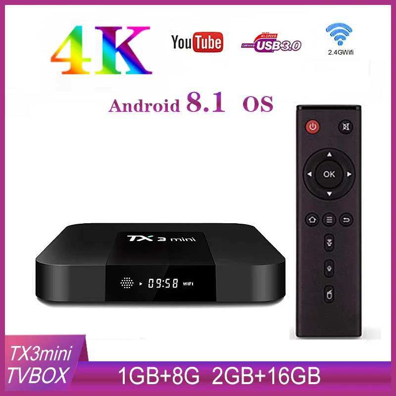 TX3 Мини Смарт ТВ коробка S905W 1 ГБ 8 четырехъядерный 2 4 ГГц WiFi Android медиаплеер tx3mini