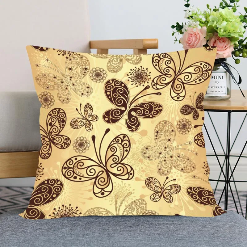 

New Arrival Butterfly Pillowcase Wedding Decorative Pillow Cover Custom Printed Soft Satin Fabric Pillow Cases Not Fade