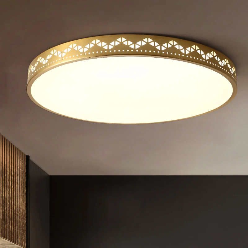 

All copper Nordic copper lace round bedroom ceiling lamp ultra-thin children's room American simple modern balcony lamps