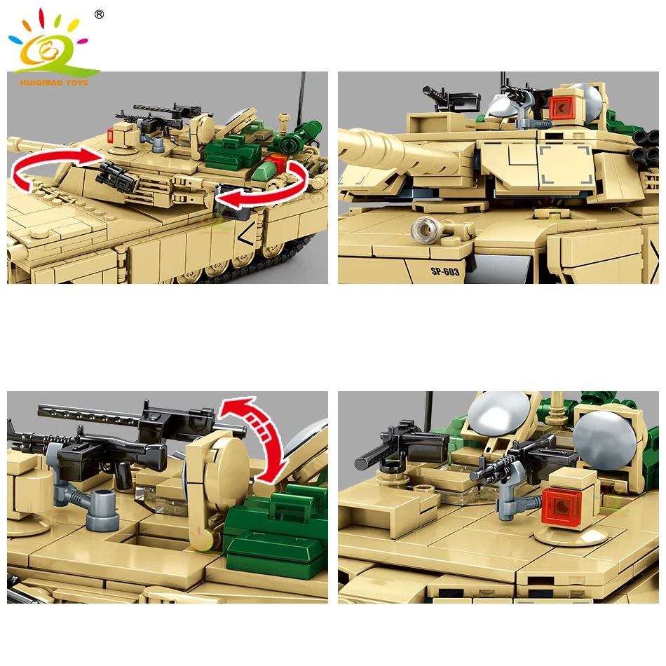 HUIQIBAO 1052 Шт Военный M1A2 большой Танк панзер строительные блоки город оружие WW2