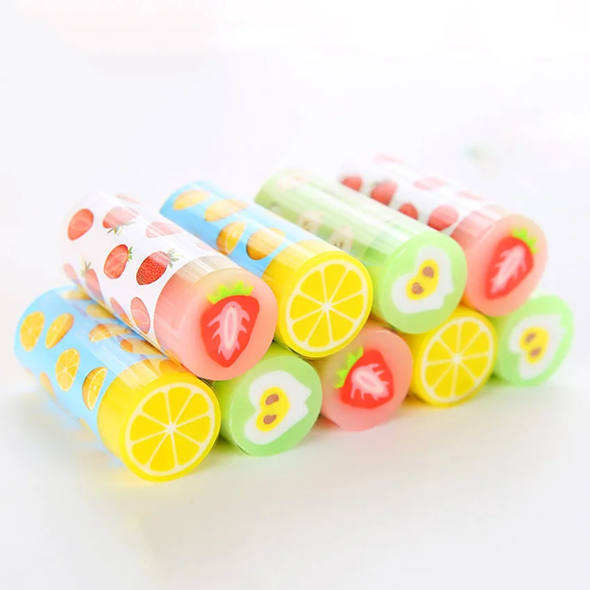 

1PC Cute Fruit Strawberry Lemon Apple Cylindrical Rubbers Erasers Gift Stationery Supplies, For School Office Kids Girls