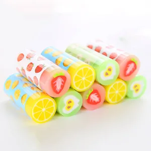 1 шт. милые цилиндрические ластики в виде фруктов, клубники, лимона, яблока, искусственные ластики, для школы, офиса, детей, девочек
