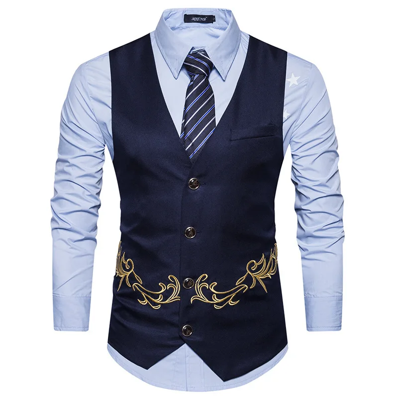 Men Suit Vest New Sleeveless Embroidered Male Waistcoat Jacket Single-breasted Society Business Slim Fit Blazer | Мужская одежда