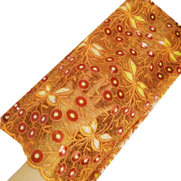 Orange lace fabric Двойная сетка, кружевная ткань, последние французские кружевные ткани для aso ebi свадебных платьев, кружевная ткань - Цвет: Orange lace fabric