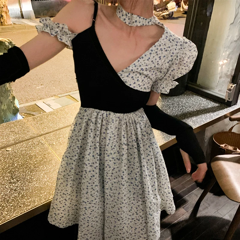 

Цветочные мини-платья Y2k, лето 2021, женское дизайнерское французское винтажное платье в стиле Лолита, женское вечернее цельнокроеное платье ...