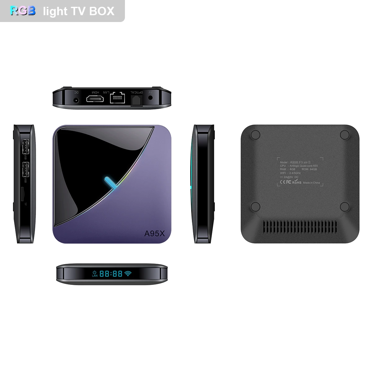 Бесплатная доставка A95X F3 Air II RGB Android 11 Amlogic S905W2 4K четырехъядерный двухдиапазонный