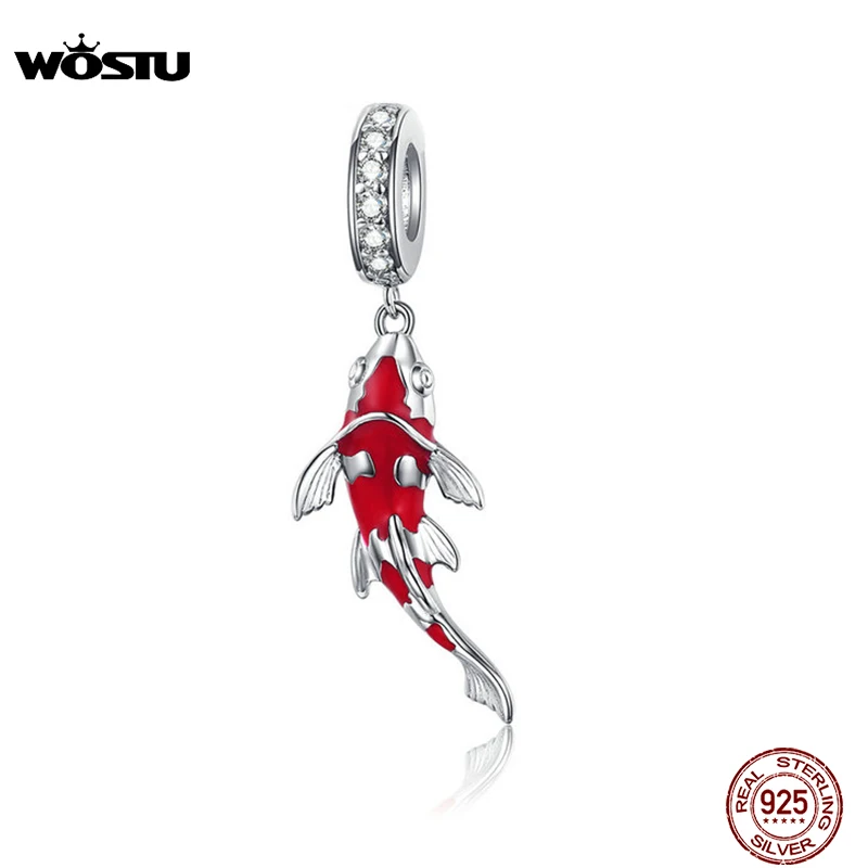 Женский браслет WOSTU lucky carp из стерлингового серебра 925 пробы с красным