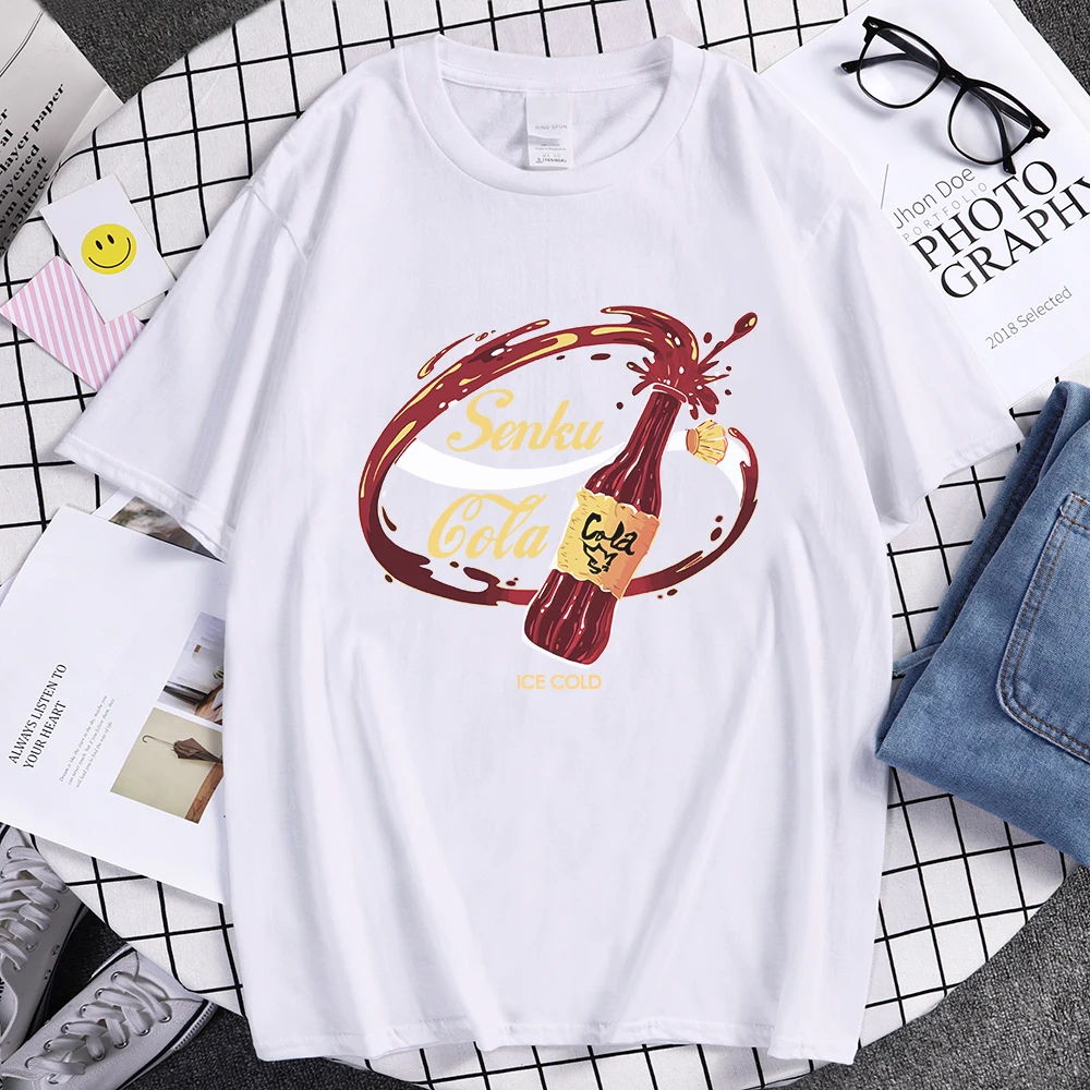 

Senku Cola Ice Cold Funny Printing Women T-Shirt Retro Branded T Shirts Home Summer Short Sleeves Street Fit Female T Shirt