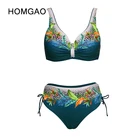 Купальник-бикини HOMGAO женский с высокой талией, пикантный купальник из двух предметов с винтажным принтом, купальники с кулиской и контролем живота, 2XL-5XL