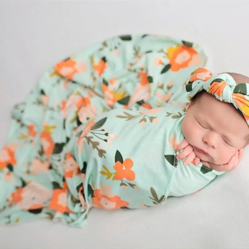 Products for Newborn 2pcs Baby Blankets Print Floral Photography Prop Infant Girl Boys Muslin Swaddle Wrap +Headband | Мать и ребенок