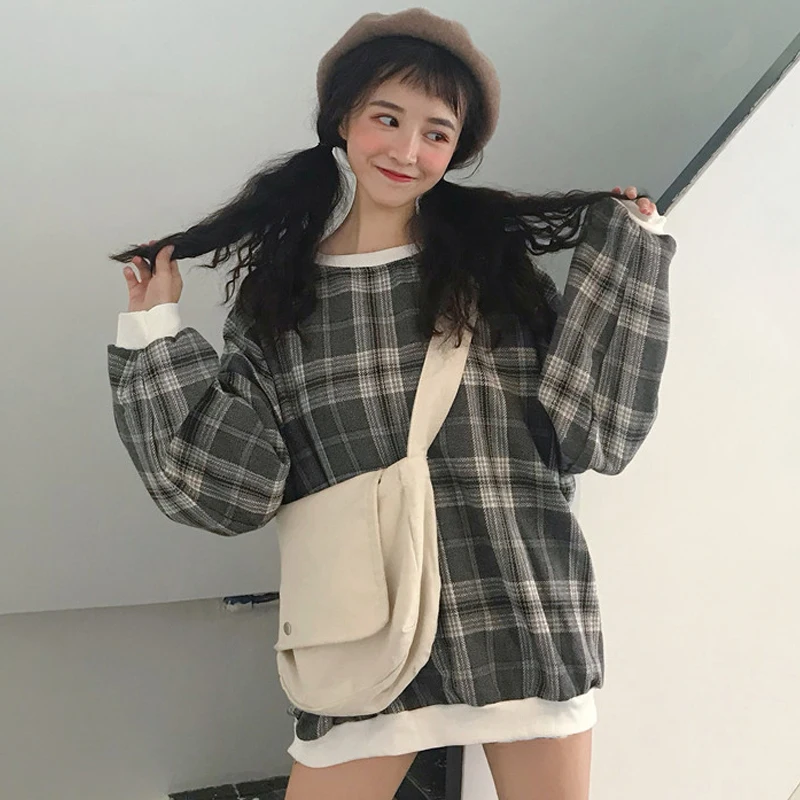 Толстовки женские Ulzzang новая весенняя Осенняя тонкая свободная клетчатая модная простая Женская одежда с длинным рукавом шикарная толстовка с капюшоном