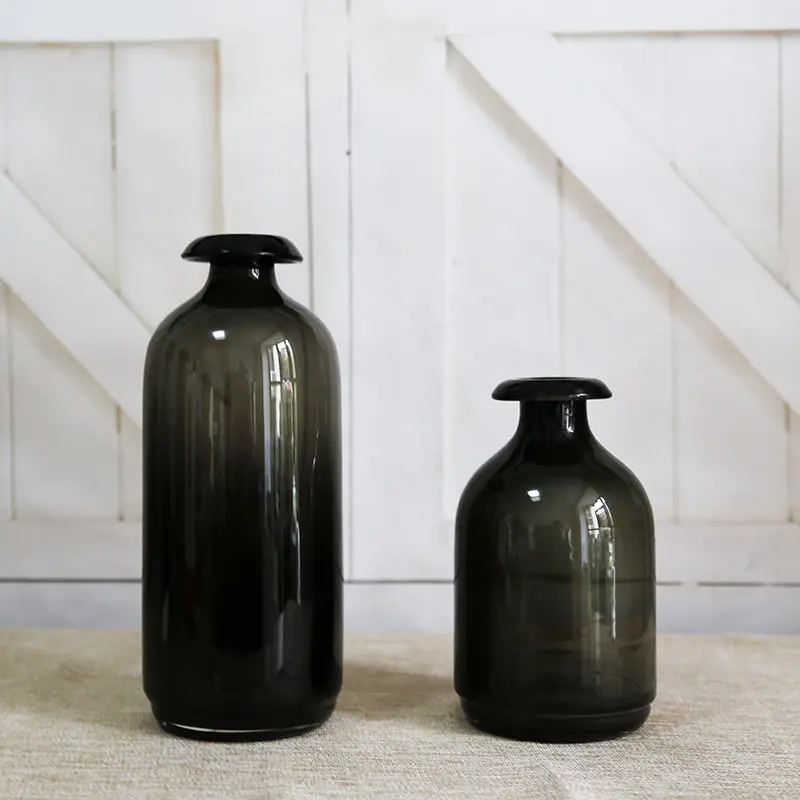 Простая стеклянная ваза в скандинавском стиле ретро Дымчатая темная украшение