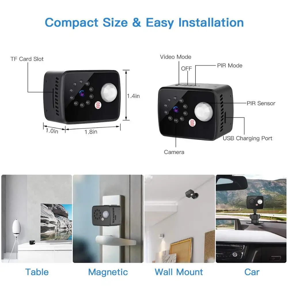 

8 Hours mini Cameras 1080P Small Home Security Surveillance Cam Video Recorder with Motion Detection Night Version hidden card