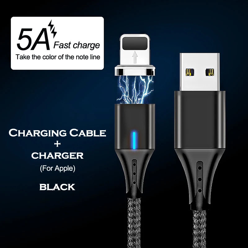 Black apple 5А Магнитный супер быстрый зарядный кабель Micro usb type C для huawei Lite P9/P10/P20 USB C для Iphone xiaomi Быстрая зарядка USB кабель - Цвет: Black apple