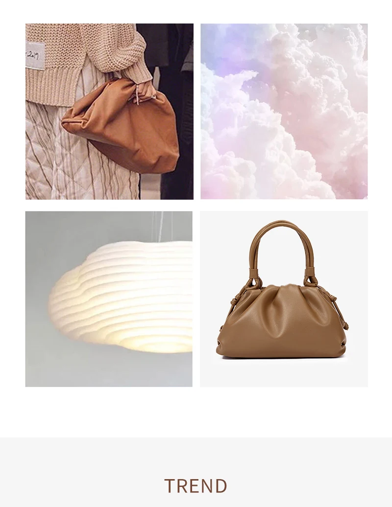 women handbag cowhide Shoulder bag fashion pleated cloud bag