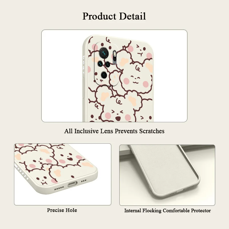 For Xiaomi Redmi Note 10 10S 9T 9 8 7 Pro Max Redmi 9 9A 9T K40 K30 K20 Pro Case Jane Bear Square Liquid Slicone Phone Cover