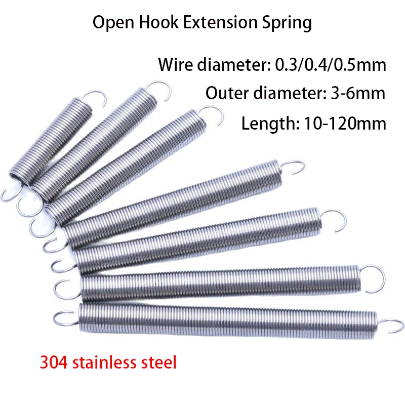 

S Hook Tension Spring Stainless Steel Helical Extension Spring Wire Diameter 0.3 0.4 0.5mm Pullback Spring Draught Spring