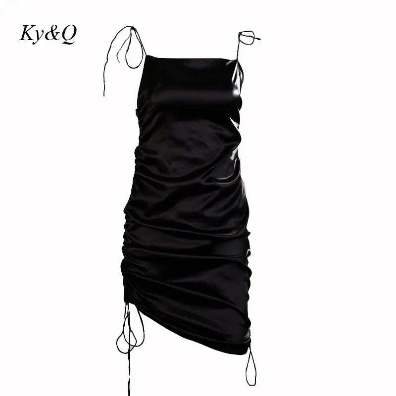 [Brand Low Price] Summer Simple Satin Pleating Suspender Dress Women Sexy Backless Bandage Dresses High Quality Clothes | Женская одежда
