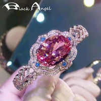 black angel new super shiny pink spinel 925 sterling silver morganite stone bracelet for women luxury aristocratic royal jewelry