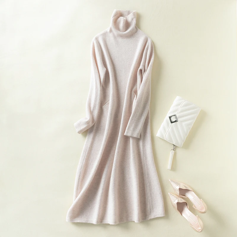 Длинный вязаный пуловер с высоким воротом свитер для женщин осень и зима