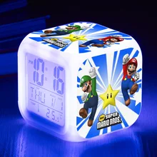 Super Mario Bros Anime LED Clock Children Cartoon Figures Toys Colorful Digital Alarm Led Light Clock Desktop Decoration Kids