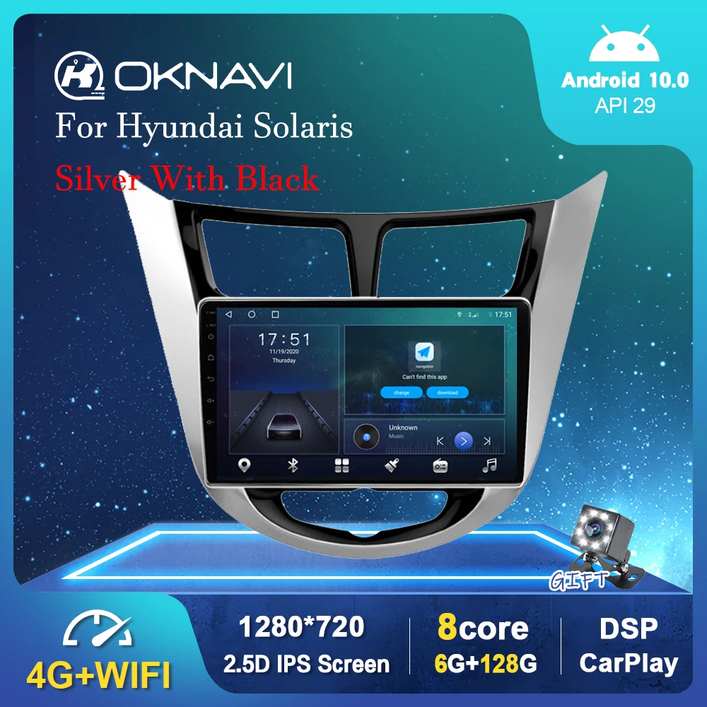 

OKNAVI Android 10.0 Car Radio Multimedia Video Player For Hyundai Solaris 2010-2015 2016 GPS Serero Carplay 6G 128G No 2 din 9â€œ