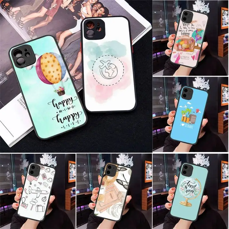 

Travel Cute pattern Phone Case Matte Transparent for iPhone 7 8 11 12 s mini pro X XS XR MAX Plus cover funda